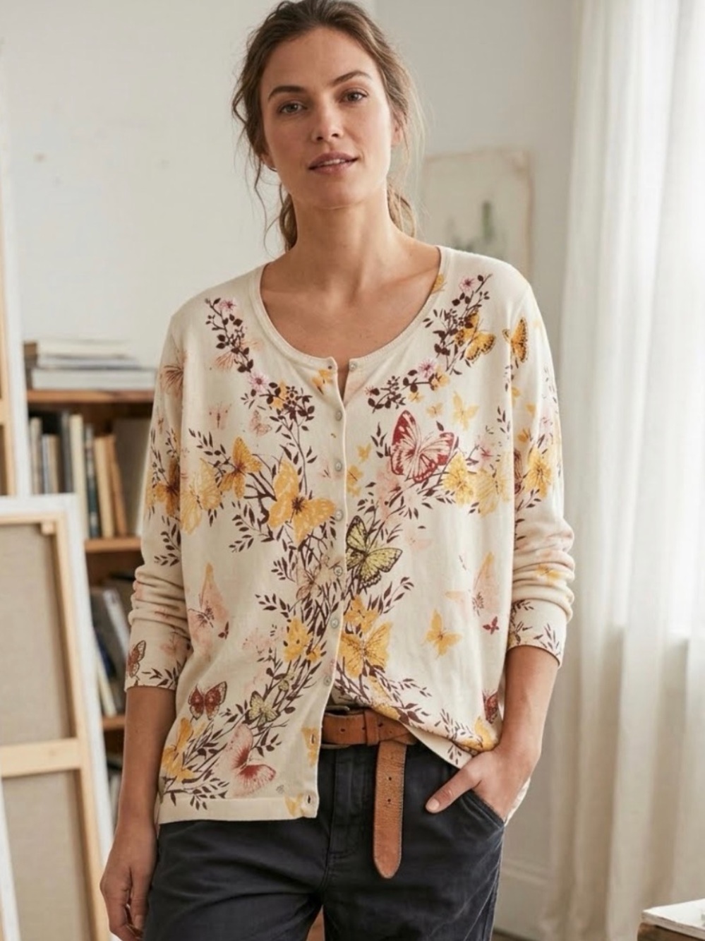 Lacquer Silk Y2K Butterfly SILK Cardigan  Sweater Medium
